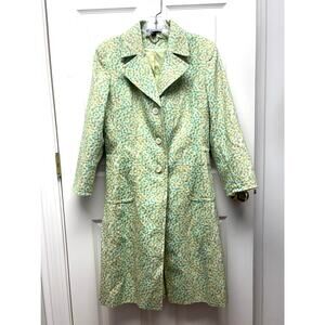 Express Jacket Floral Cotton Trench Coat Women’s M Green Blue Lined Spring Midi